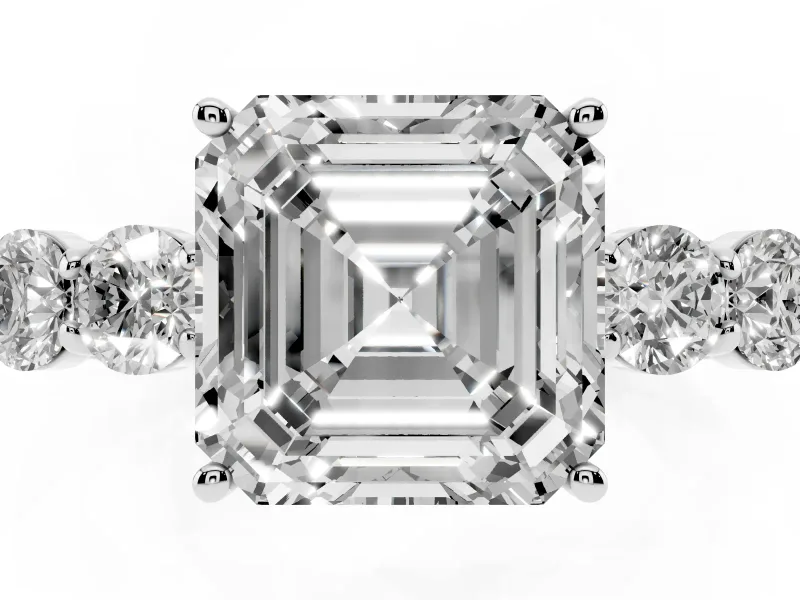 Asscher Cut Close Set Five Stone Engagement Ring Setting | Sterling Silver