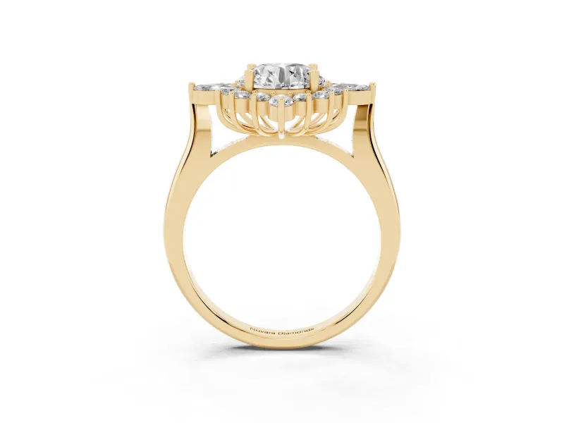 Round Cluster Halo Engagement Ring Setting | Yellow Gold