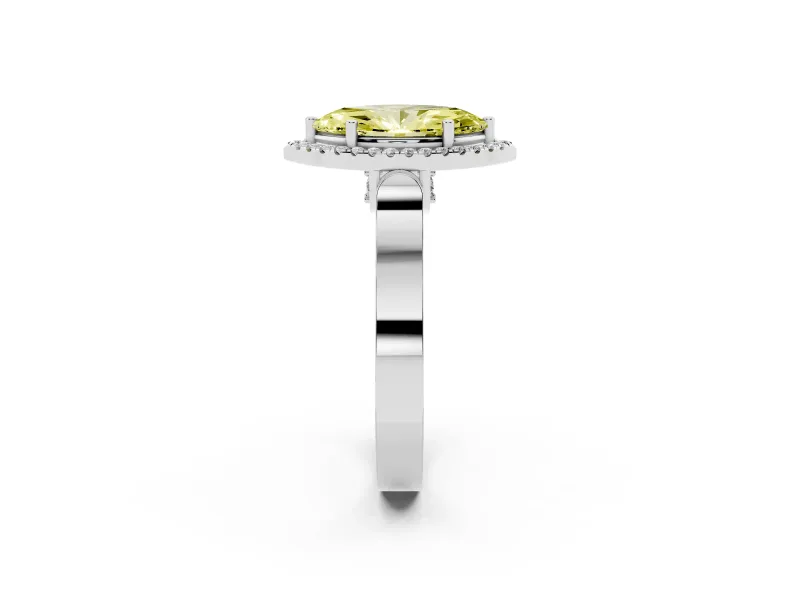 Fancy Yellow Marquise Cut Diamond Halo Ring Set in Silver with Pavé-Lined Split Shank Band