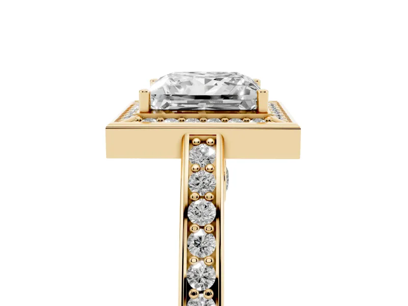 Princess Cut Sectioned Halo Engagement Ring Setting | Pavé Gallery and Band | Yellow Gold
