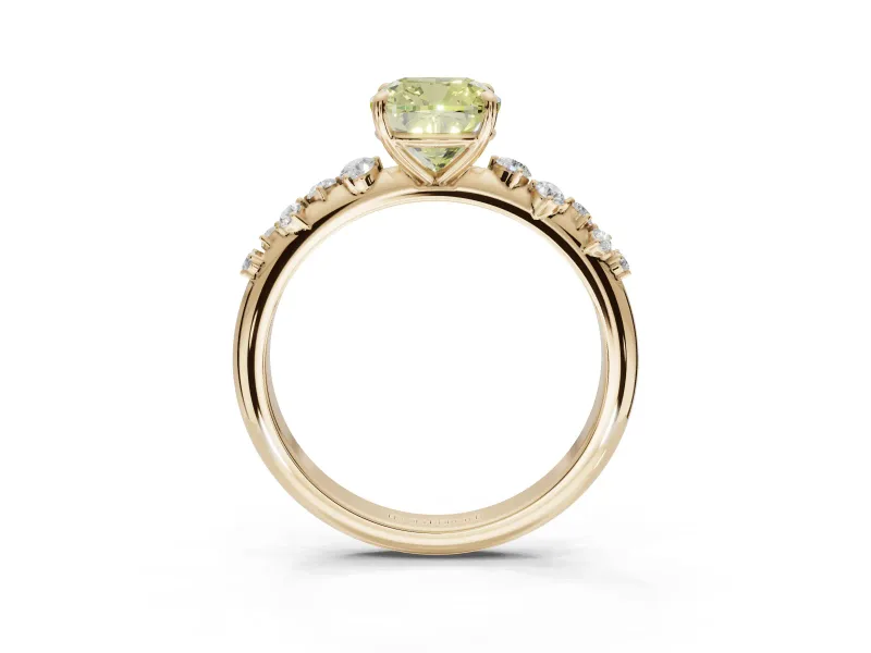 Cushion Cut Graduated Solitaire Engagement Ring Setting for a Fancy Yellow Lab-Grown Diamond | Yellow Gold