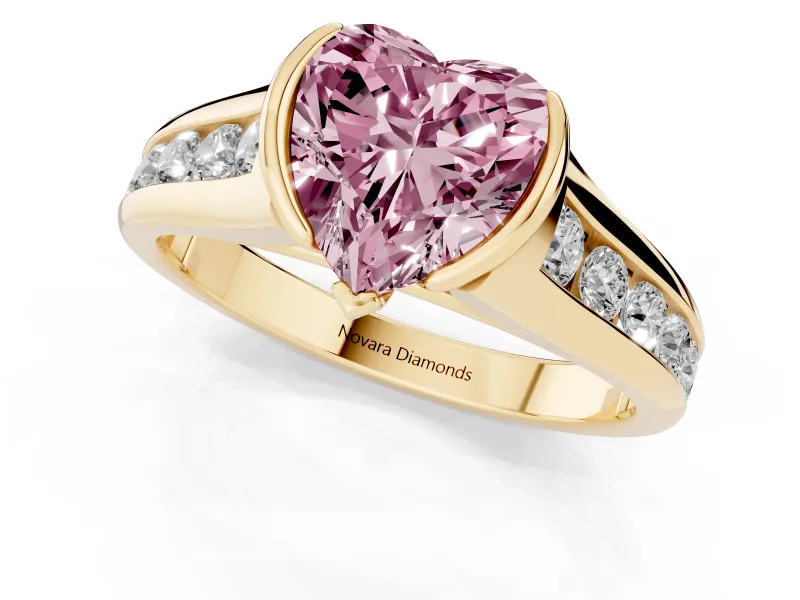 Heart-Shaped Half Bezel Engagement Ring Setting for a Fancy Pink Lab-Grown Diamond | Yellow Gold