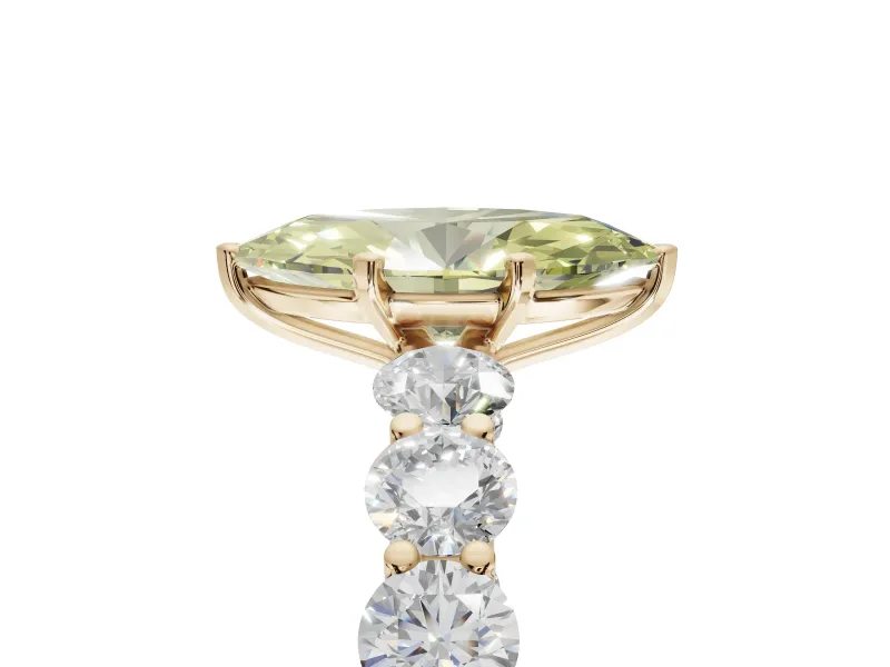 Marquise Side Stone Engagement Ring Setting for a Fancy Yellow Lab-Grown Diamond | Scalloped Prong Accents | Yellow Gold