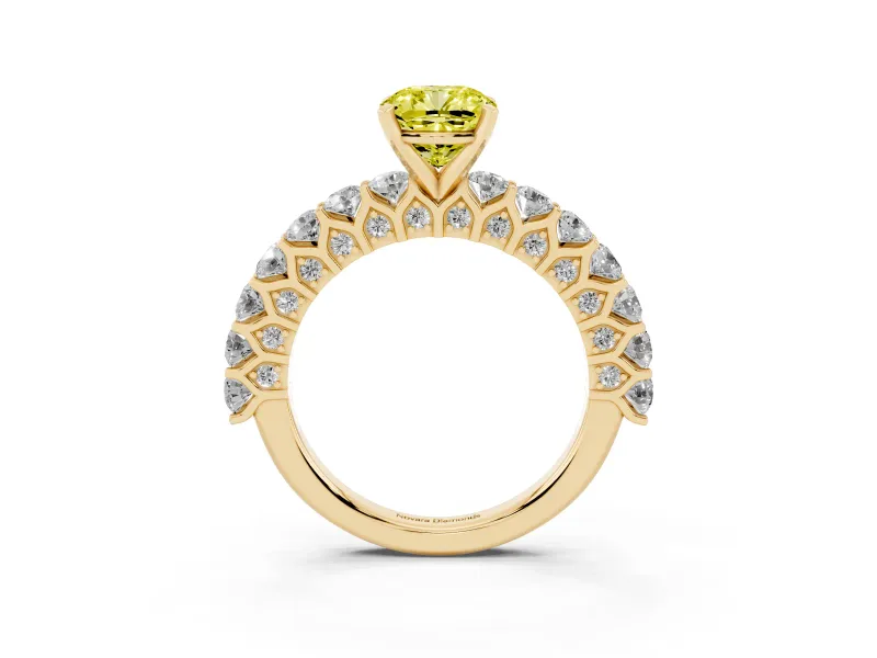 Cushion Cut Shared Prong Engagement Ring Setting for a Fancy Yellow Lab-Grown Diamond | Yellow Gold