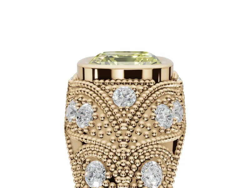 Asscher Cut Vintage Bezel Engagement Ring Setting for a Fancy Yellow Lab-Grown Diamond | Yellow Gold