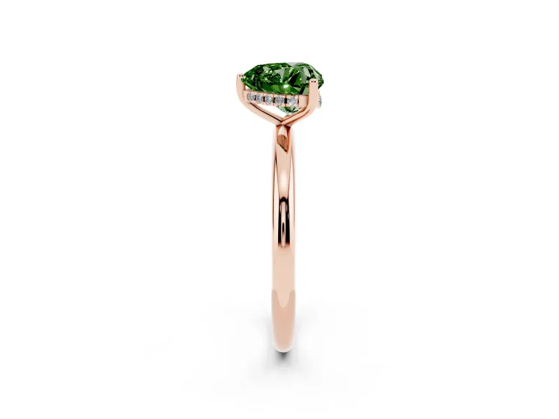 Heart-Shaped Hidden Halo Engagement Ring Setting for a Fancy Green Lab-Grown Diamond | Plain Band | Rose Gold