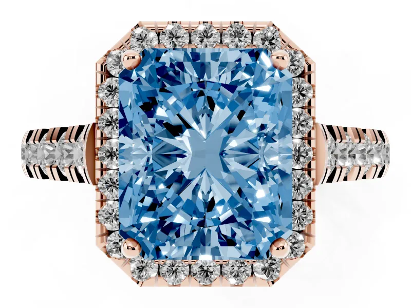 Radiant Cut Accented Halo Engagement Ring Setting for a Fancy Blue Lab-Grown Diamond | Rose Gold