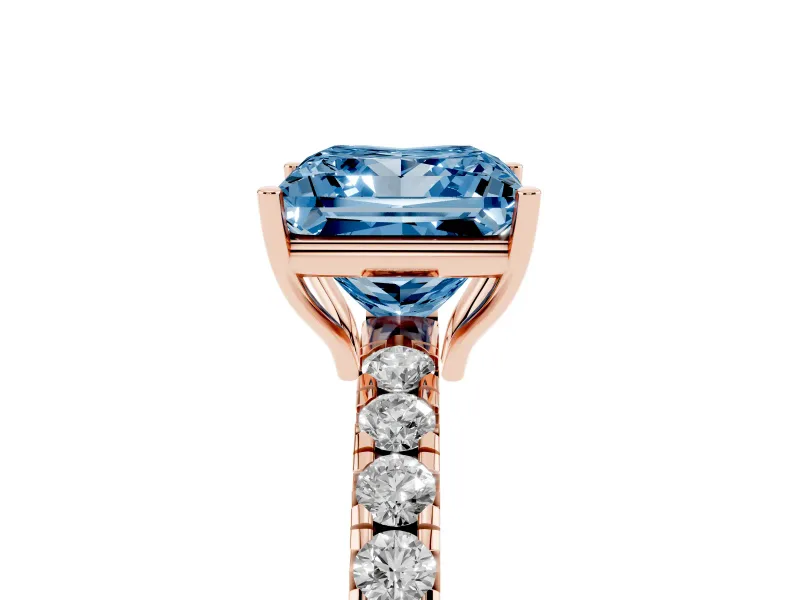 Princess Cut Pave Engagement Ring Setting for a Fancy Blue Lab-Grown Diamond | Shared Prong Band | Rose Gold