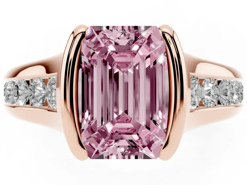 Emerald Cut Half Bezel Engagement Ring Setting for a Fancy Pink Lab-Grown Diamond | Rose Gold