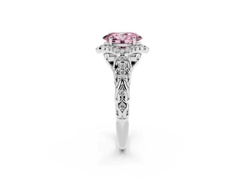 Oval Hidden Halo Filigree Engagement Ring Setting for a Fancy Pink Lab-Grown Diamond | Platinum