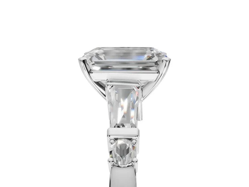 Emerald Cut Tapered Baguette Engagement Ring Setting | Bar Set Sides | Platinum