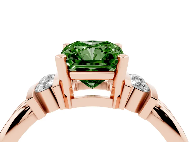 Radiant Cut Bar-Set Engagement Ring Setting for a Fancy Green Lab-Grown Diamond | Rose Gold