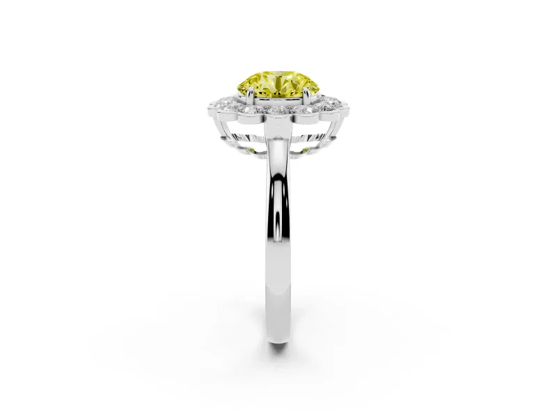 Round Scalloped Cluster Halo Engagement Ring Setting for a Fancy Yellow Lab-Grown Diamond | Plain Band | Platinum
