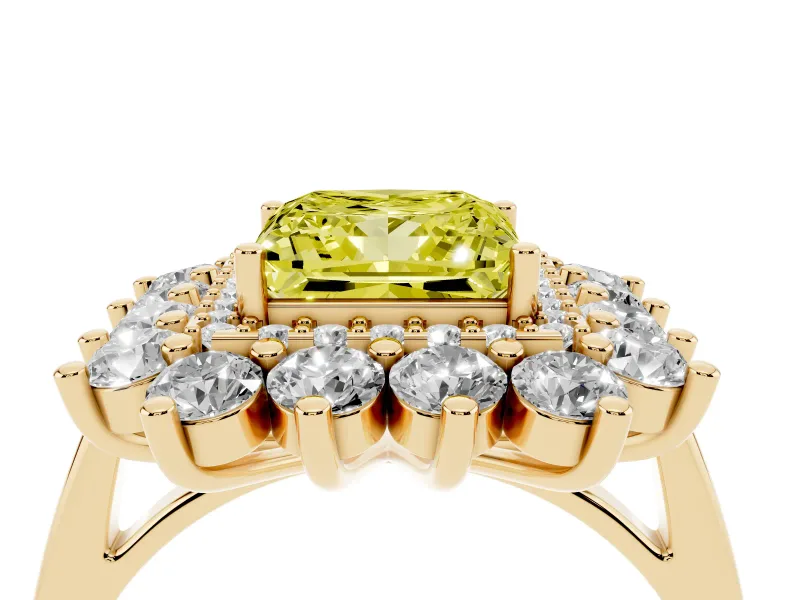 Princess Cut Floral Double Halo Engagement Ring Setting for a Fancy Yellow Lab-Grown Diamond | Plain Band | Yellow Gold