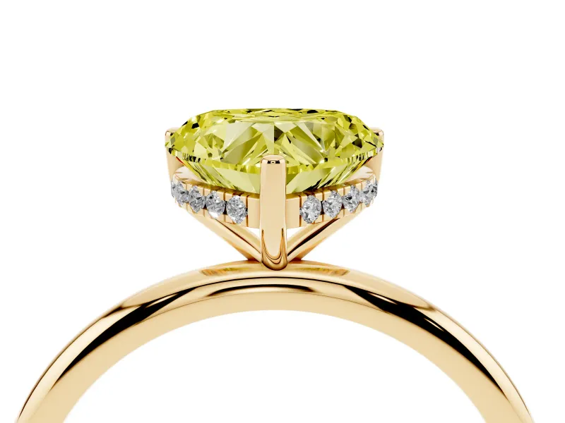 Fancy Yellow Heart Cut Diamond Solitaire Engagement Ring Set in Yellow gold with Prong Setting and Polished Band