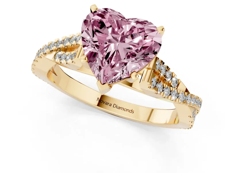 Heart-Shaped Twisted Engagement Ring Setting for a Fancy Pink Lab-Grown Diamond | Yellow Gold
