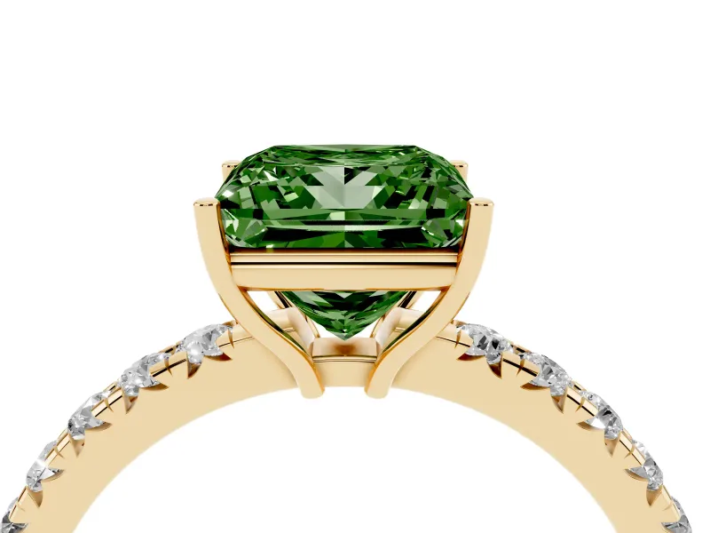 Princess Cut Pave Engagement Ring Setting for a Fancy Green Lab-Grown Diamond | Shared Prong Band | Yellow Gold