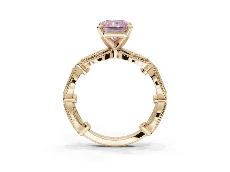 Radiant Cut Vintage Engagement Ring Setting for a Fancy Pink Lab-Grown Diamond | Graduated Stations | Yellow Gold