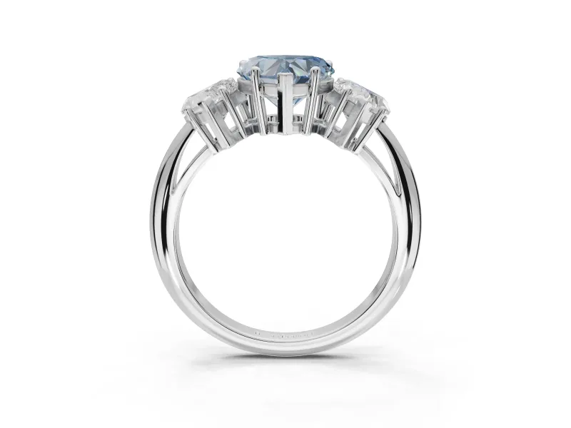 Heart-Shaped Three Stone Engagement Ring Setting for a Fancy Blue Lab-Grown Diamond | Plain Band | White Gold