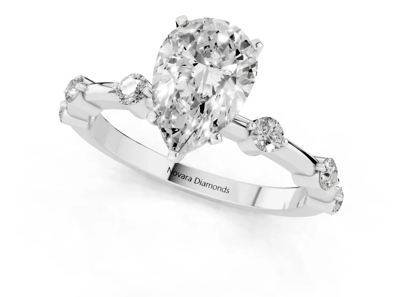 Pear-Shaped Bar Set Engagement Ring Setting | Spaced Side Stones | White Gold