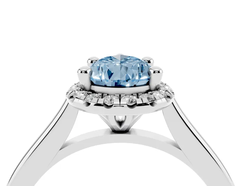 Pear-Shaped Halo Engagement Ring Setting for a Fancy Blue Lab-Grown Diamond | Plain Polished Band | White Gold
