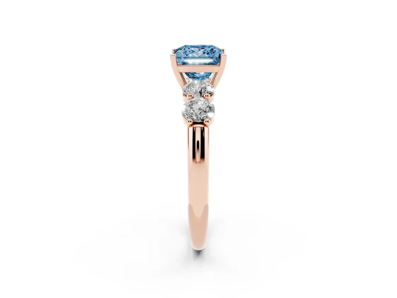 Princess Cut Five Stone Engagement Ring Setting for a Fancy Blue Lab-Grown Diamond | Prong Set Side Stones | Rose Gold