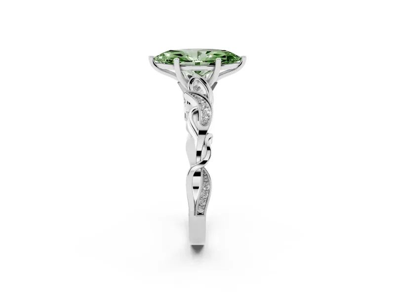 Marquise Vine Engagement Ring Setting for a Fancy Green Lab-Grown Diamond | Sterling Silver