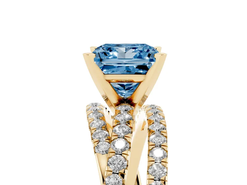 Princess Cut Twisted Pavé Engagement Ring Setting for a Fancy Blue Lab-Grown Diamond | Yellow Gold