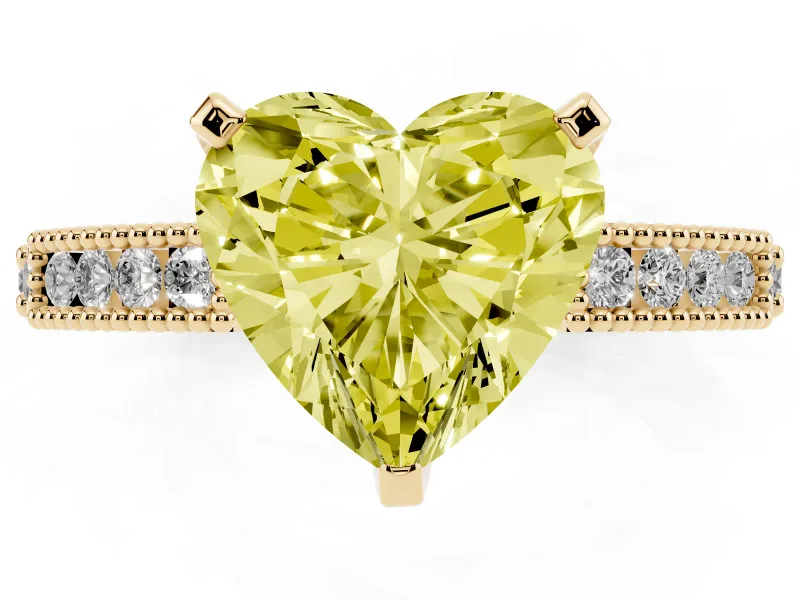 Heart-Shaped Vintage Pavé Engagement Ring Setting for a Fancy Yellow Lab-Grown Diamond | Yellow Gold
