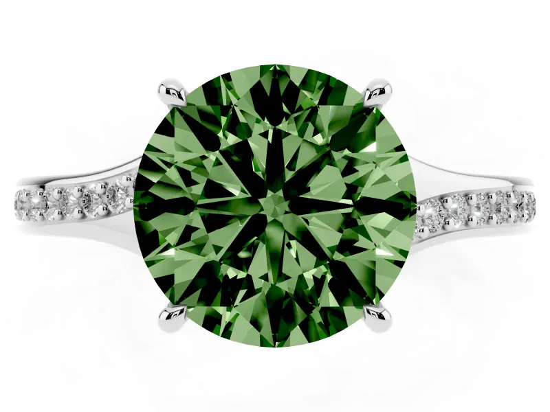 Round Pave Solitaire Engagement Ring Setting for a Fancy Green Lab-Grown Diamond | Sweeping Shoulders | Platinum