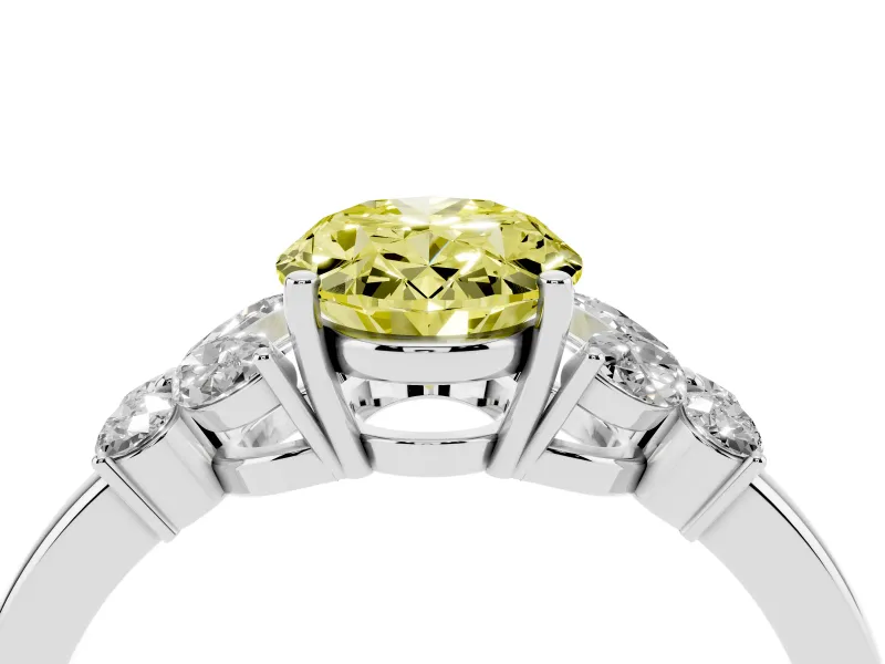 Fancy Yellow Oval Cut Diamond Solitaire Floral Ring Set in White gold with Marquise Petals and Prong Setting
