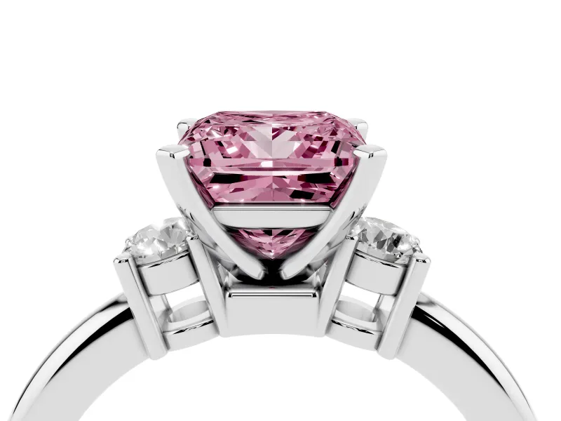 Princess Cut 3 Stone Engagement Ring Setting for a Fancy Pink Lab-Grown Diamond | Sterling Silver - Design NV-24494