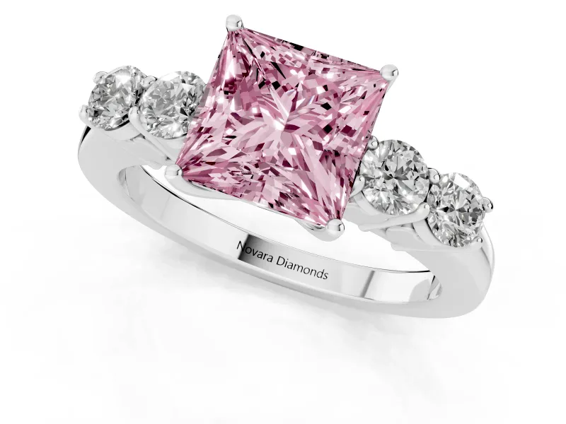 Princess Cut 5 Stone Engagement Ring Setting for a Fancy Pink Lab-Grown Diamond | White Gold
