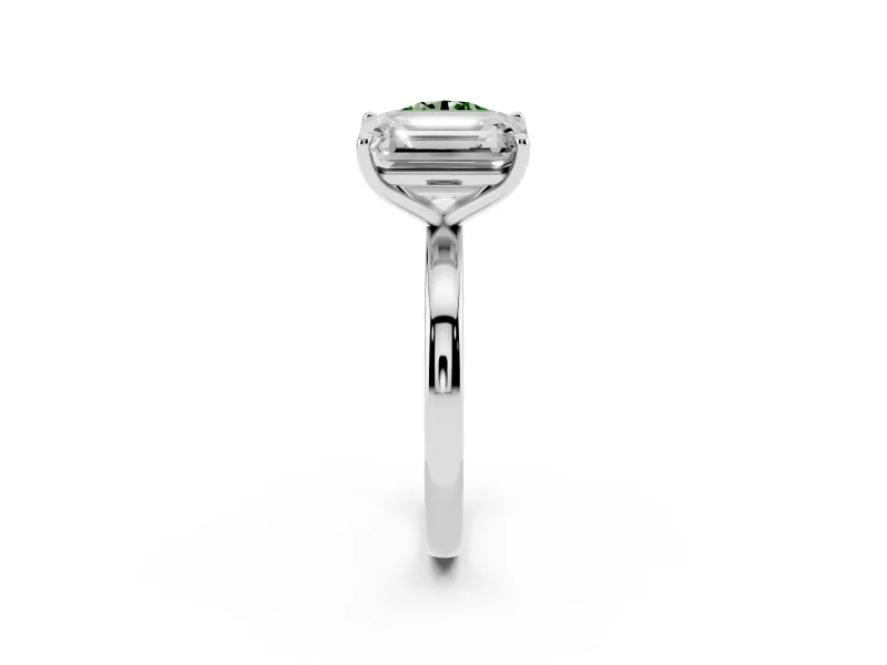 Fancy Green Round Cut and Emerald Cut Toi Moi Ring Set in Silver with Prong Setting
