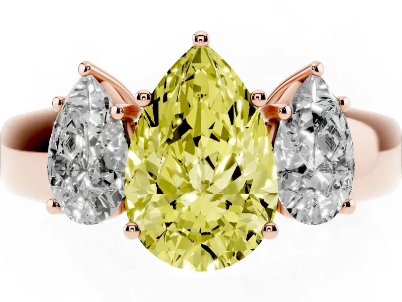 Pear-Shaped 3 Stone Engagement Ring Setting for a Fancy Yellow Lab-Grown Diamond | Rose Gold