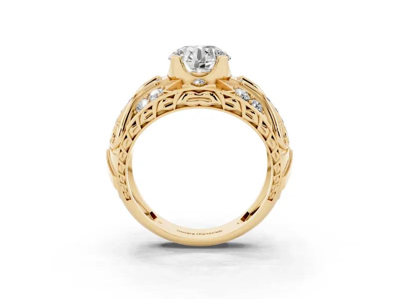 Round Art Deco Graduated Pave Engagement Ring Setting | Split Shank | Yellow Gold