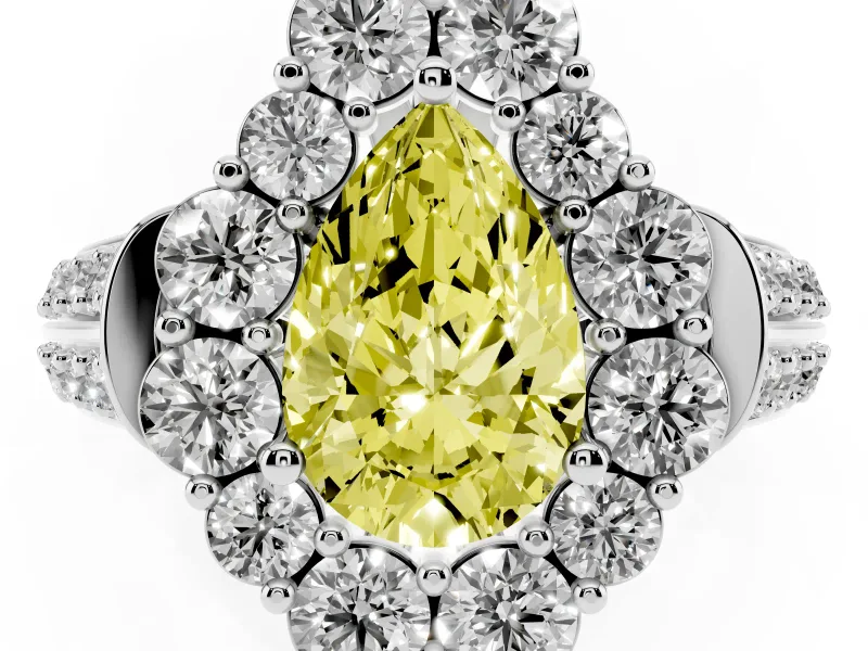 Pear-Shaped Large Accent Halo Engagement Ring Setting for a Fancy Yellow Lab-Grown Diamond | Sterling Silver