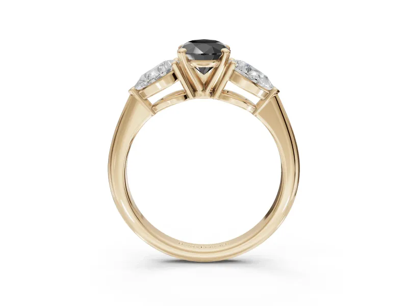 Pear-Shaped Three-Stone Engagement Ring Setting for a Black Center | Pear Side Stones | Yellow Gold