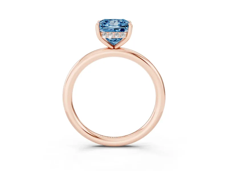Princess Cut Hidden Halo Ring Setting for a Fancy Blue Lab-Grown Diamond | Rose Gold