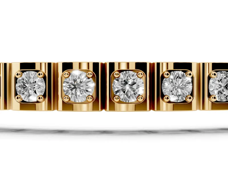 Round Lab-Grown Diamond Square Frame Tennis Bracelet | Corner Prongs | Yellow Gold