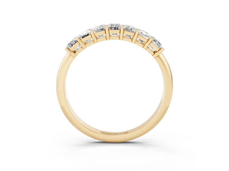 Emerald Cut Diamond Half Eternity Band Set in Yellow gold with Prong Setting