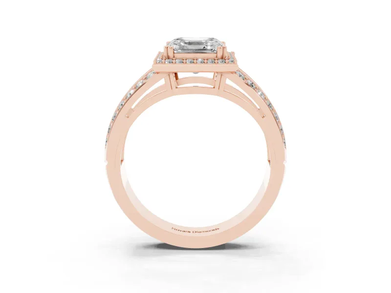 Asscher Cut Halo Engagement Ring Setting | Two-Row Pave Split Shank | Rose Gold
