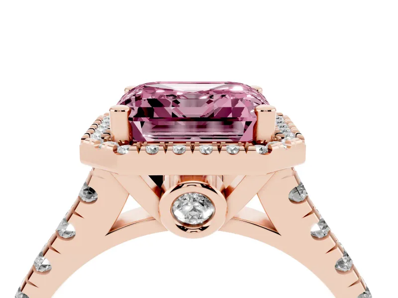 Asscher Cut Accented Halo Engagement Ring Setting for a Fancy Pink Lab-Grown Diamond | Rose Gold