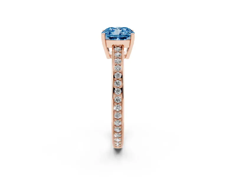 Cushion Cut Pave Solitaire Engagement Ring Setting for a Fancy Blue Lab-Grown Diamond | Accented Basket | Rose Gold