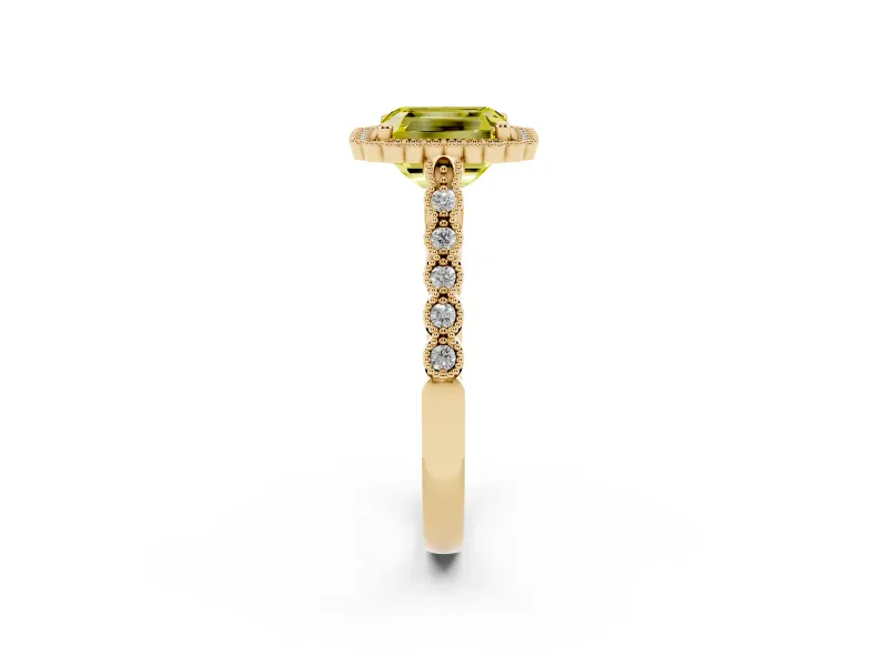 Radiant Cut Milgrain Halo Engagement Ring Setting for a Fancy Yellow Lab-Grown Diamond | Beaded Shoulders | Yellow Gold