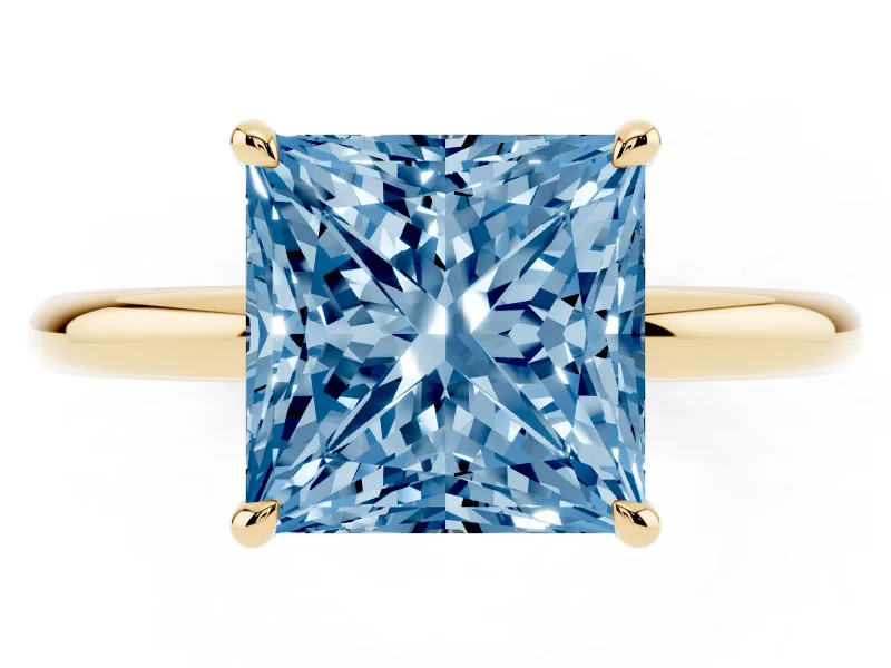 Princess Cut Hidden Halo Ring Setting for a Fancy Blue Lab-Grown Diamond | Yellow Gold