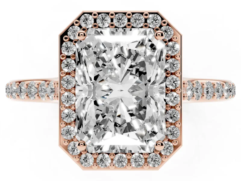 Radiant Cut Pavé Halo Engagement Ring Setting | Rose Gold