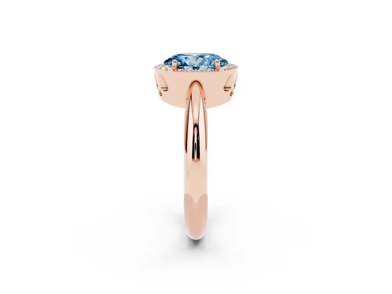 Oval Halo Engagement Ring Setting for a Fancy Blue Lab-Grown Diamond | Plain Band | Rose Gold