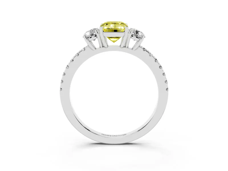 Emerald Cut Three Stone Engagement Ring Setting for a Fancy Yellow Lab-Grown Diamond | Pave Shoulders | Sterling Silver