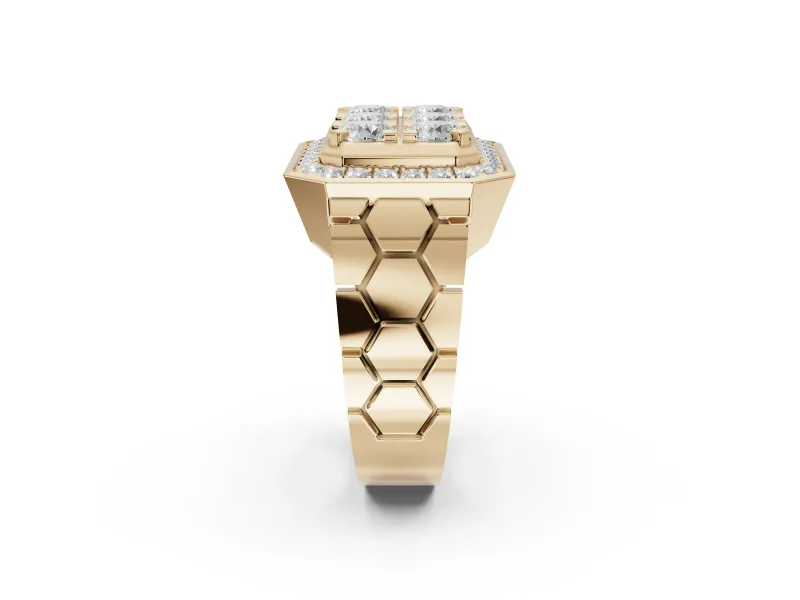 Round Lab-Grown Diamond Men's Cluster Ring | Octagonal Top | Yellow Gold